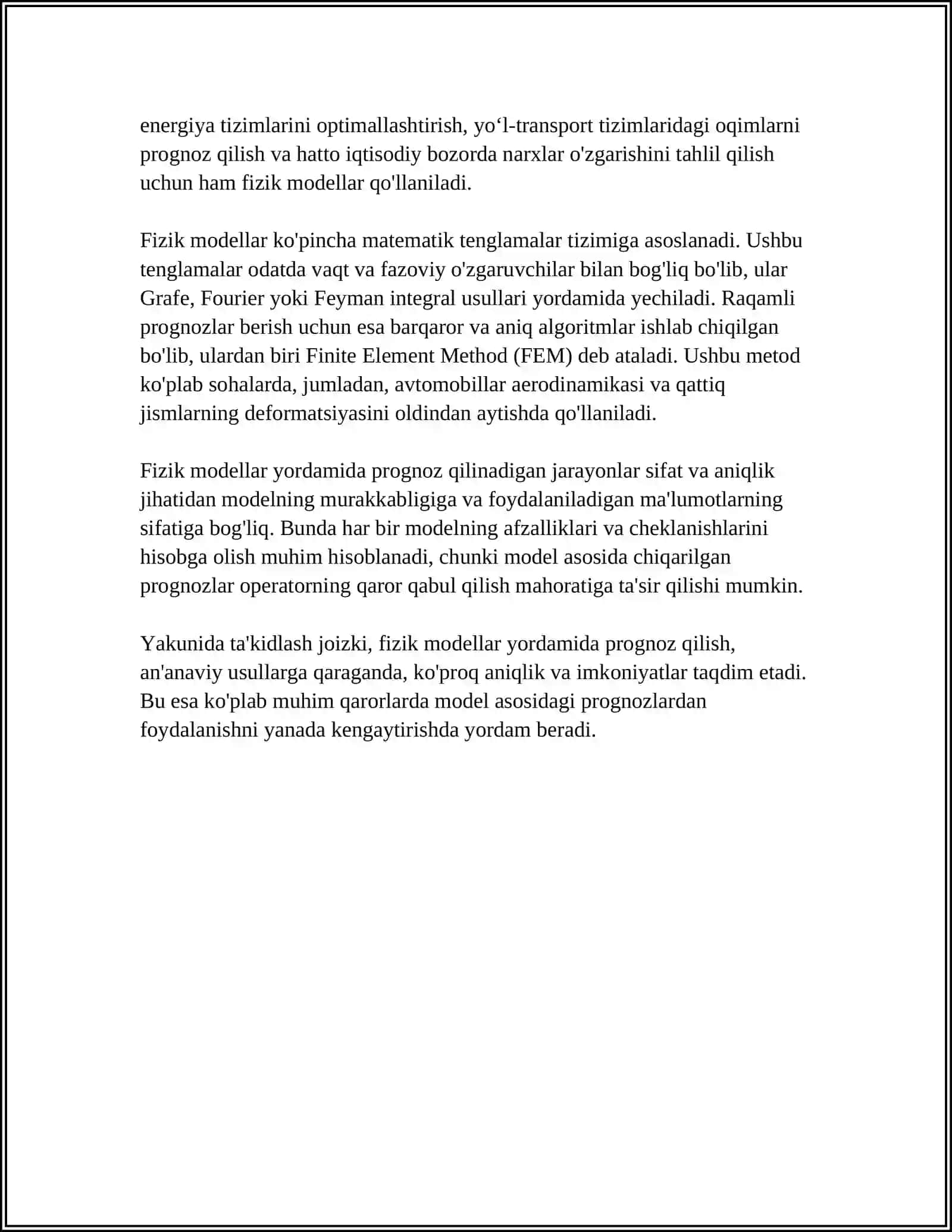FIZIK VA MATEMATIK MODELLASHTIRISH OLINGAN NATIJALAR ASOSIDA PROGNOZ OLINGAN NATIJALAR ASOSIDA PROGNOZ QILISH 4