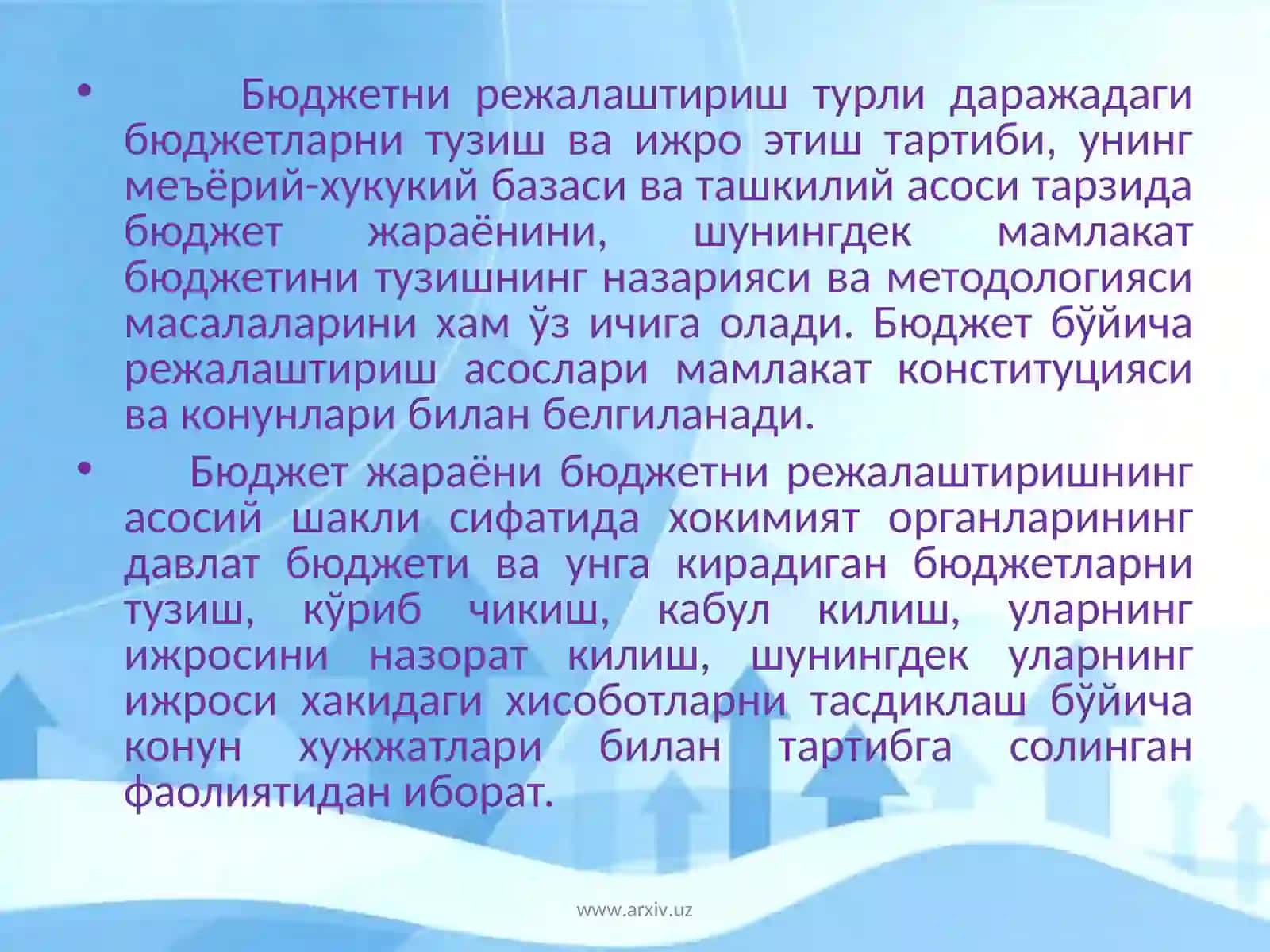 Бюджет тизимида маҳаллий бюджетларнинг тутган урни, вазифалари ва бўғинлари 4