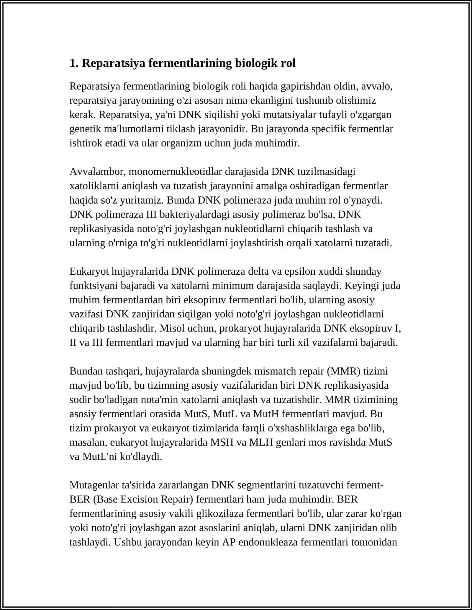 REPARATSIYA FERMENTLARI FAOLIYATINING XILMA-XILLIGI. NOALLEL GENLARNING O'ZARO TA'SIRI. PLEYOTROPIYA 4