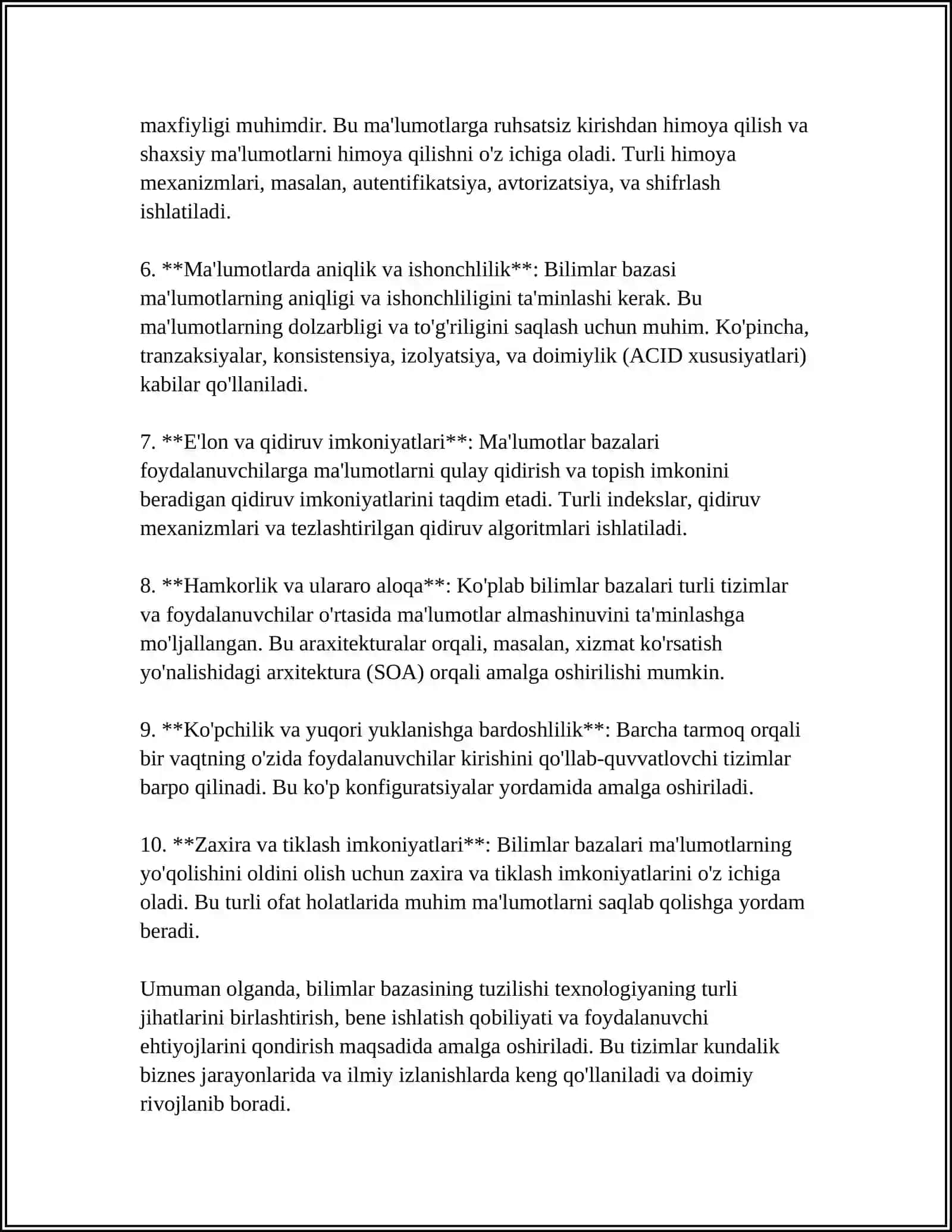 BILIMLAR BAZASI VA BILIMLARNI NAMOYISH QILISH MODELLARI TAHLILI 4