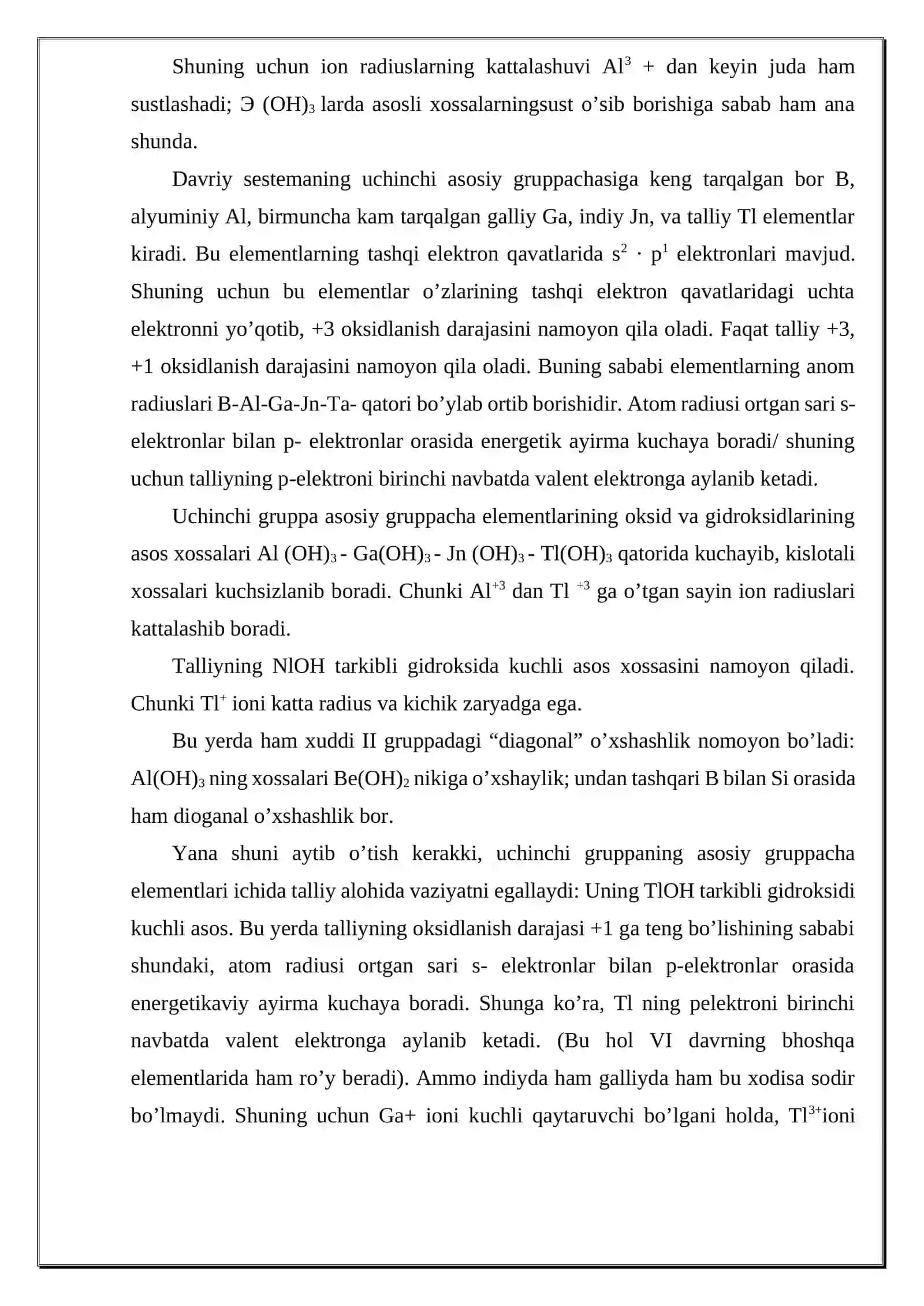 “GRUPPA ELEMENTLARIGA UMUMIY XARAKTERISTIKA” MAVZUSIDAGI KURS ISHI 4