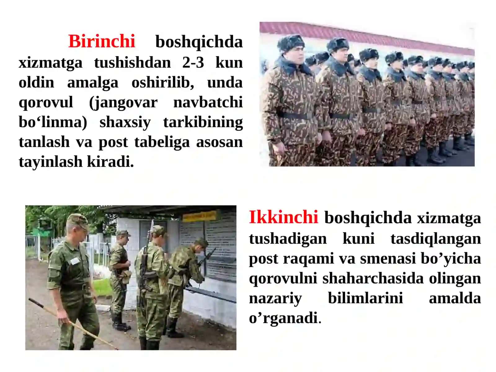 Gornizon qorovuli va ichki xizmatni tashkil etish va uni o’tash davrida amalga oshiriladigan tarbiyaviy ishlar 4