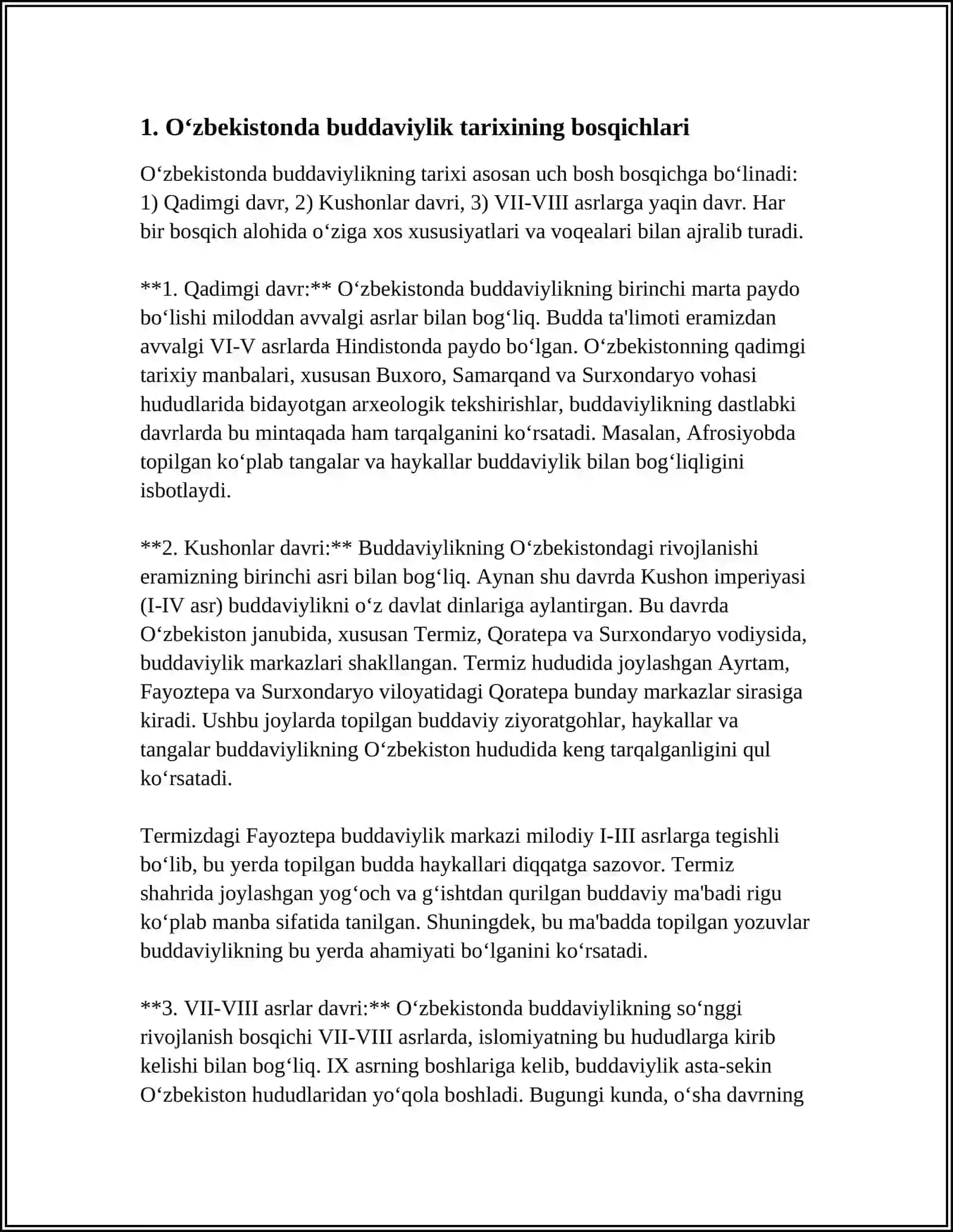 O'ZBEKISTONDA BUDDAVIYLIK DININING TARIXIY ILDIZLARI (QORATEPA, FAYOZTEPA, DALVARZINTEPA) VA HOZIRGI ZAMON 4