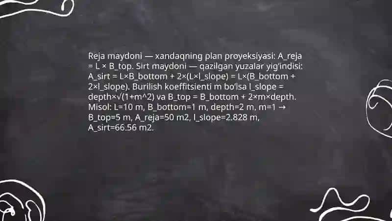 Vaqtinchalik omborlar, xandaq va uyumlar maydonini xisoblash 4