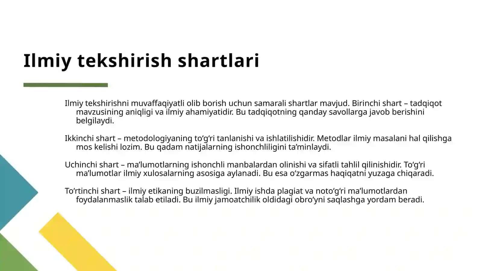 ILMIY TEKSHIRISH ISHLARI ASOSLARI. ILMIY TEKSHIRISHLAR TO‘GRISIDA ASOSIY TUSHUNCHALAR 4