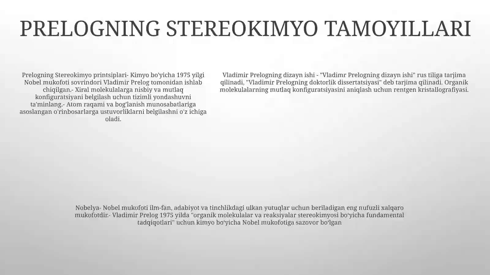 Loyiha Vladimir Prelogning hayoti, tadqiqotlari va hissalarini o'rganish 4