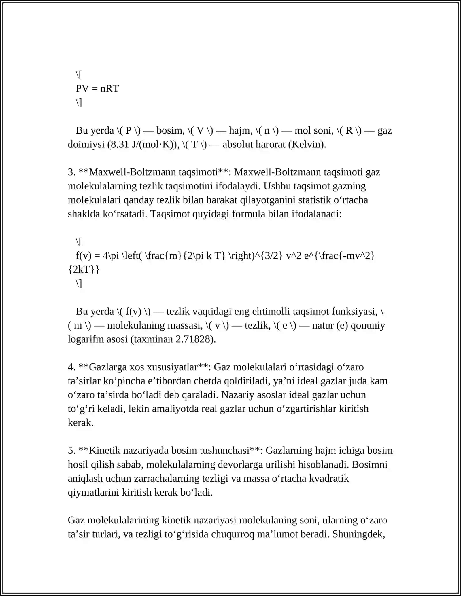 GAZ MOLEKULALARINING O‘RTACHA TO‘QNASHISH SONI VA O‘RTACHA ERKIN YUGURISH YO’LI. B)BAROMETRIK FORMULA C)GAZLARDA ELEKTR TOKI 4