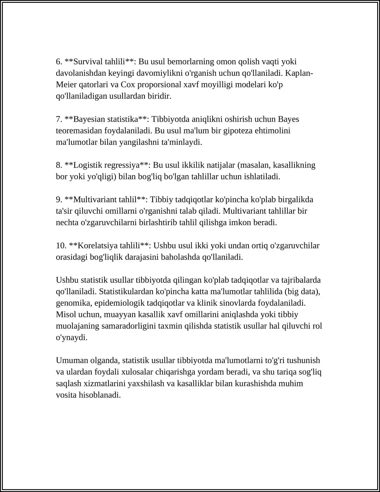 TIBBIY- BIOLOGIK MASALA MISOLIDA MATEMATIK STATISTIKA ELEMENTLARI,GENERAL VA TANLOV MAJMUALAR,TASODIFIY KATTALIKLARNING TAQSIMOT GONUNINI YORITIB BERISH 4