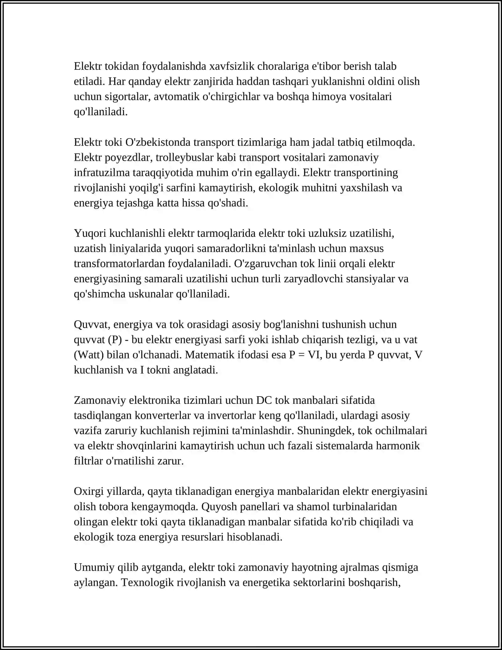 ELEKTR TOKI HAQIDA TUSHUNCHA, KUCHLANISH VA TOKNING YO'NALISHI 4