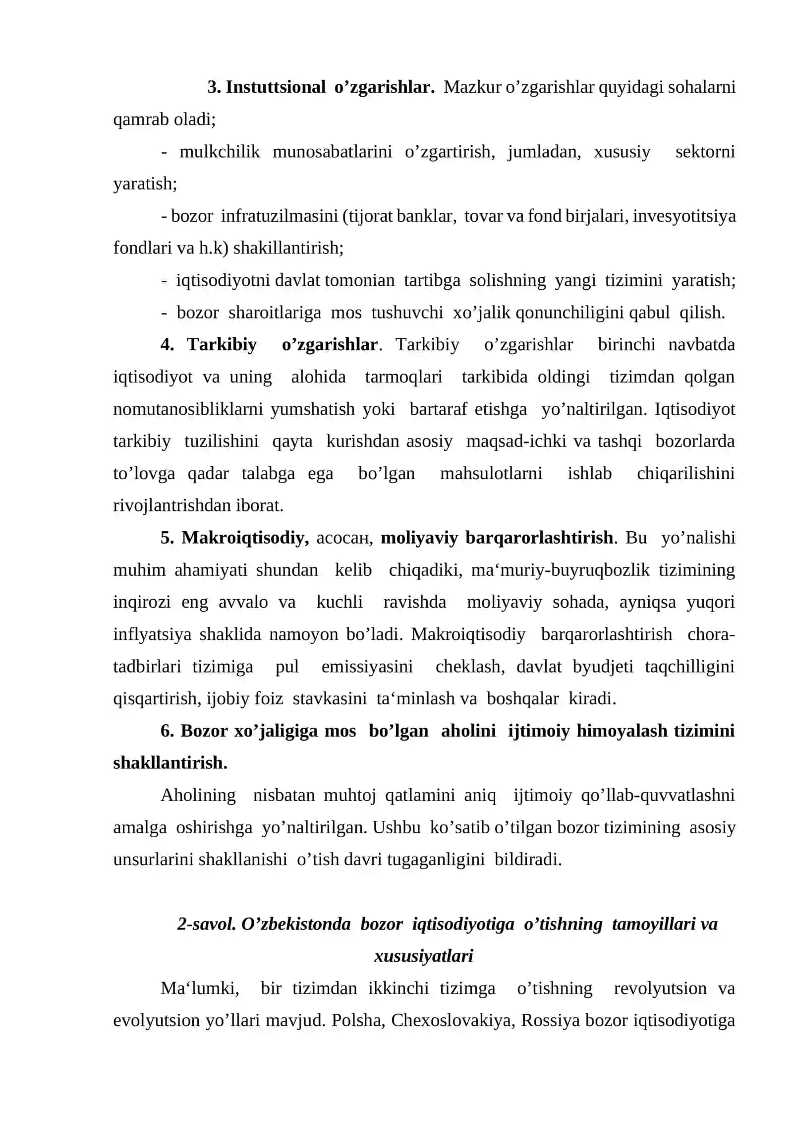 Bozor iqtisodiyotiga o’tish davri va uning o’zbekistondagi xususiyatlari 4