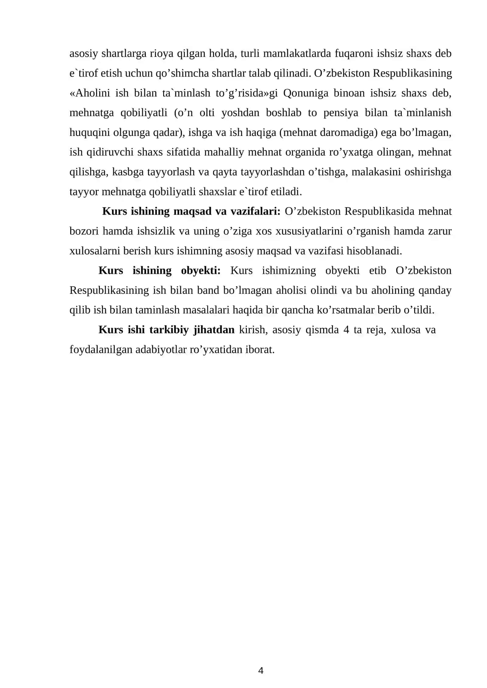 O'zbekiston Respublikasida mehnat bozorining shakllanishi va ishsizlikni o'ziga xos xususiyatlari 4