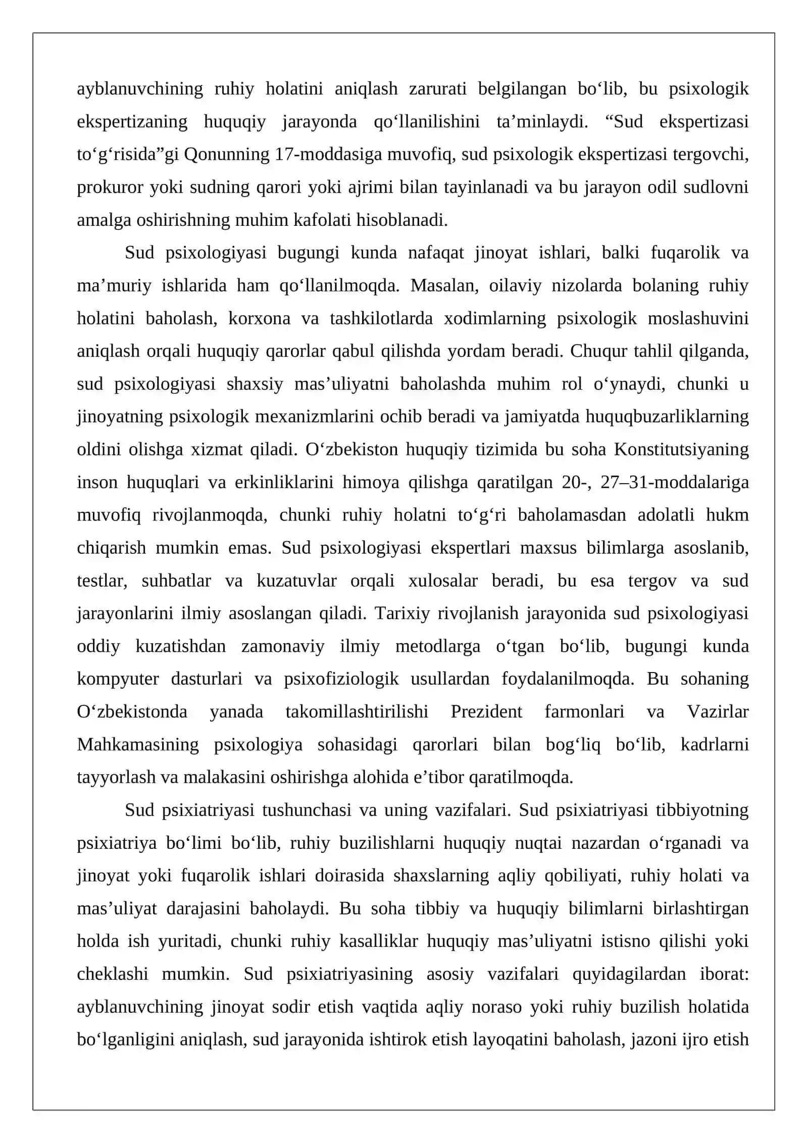Sud psixologiyasi va psixiatriyasiga kirish. Sud psixologiyasining predmeti, vazifalari va metodlari 4