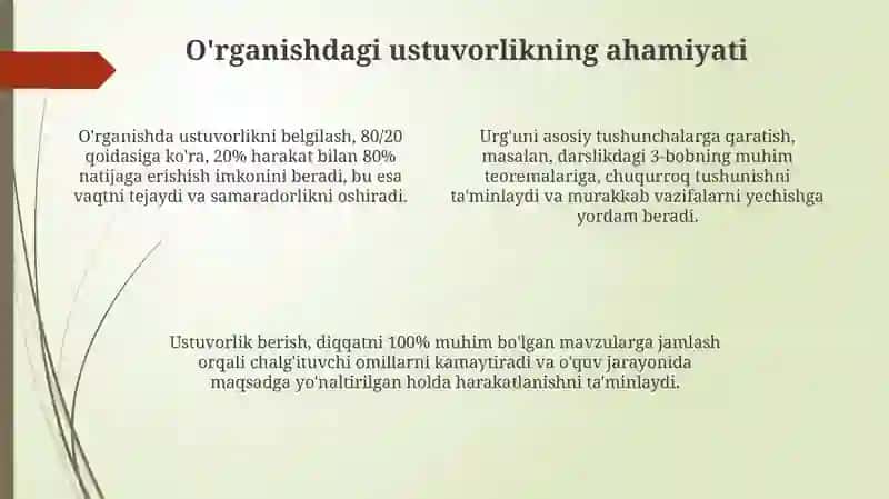 O'quv jarayonida ustuvorlikni belgilash 4