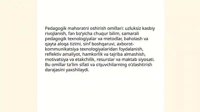Pedagogik mahoratni oʻqituvchi faoliyatida tutgan oʻrni 4