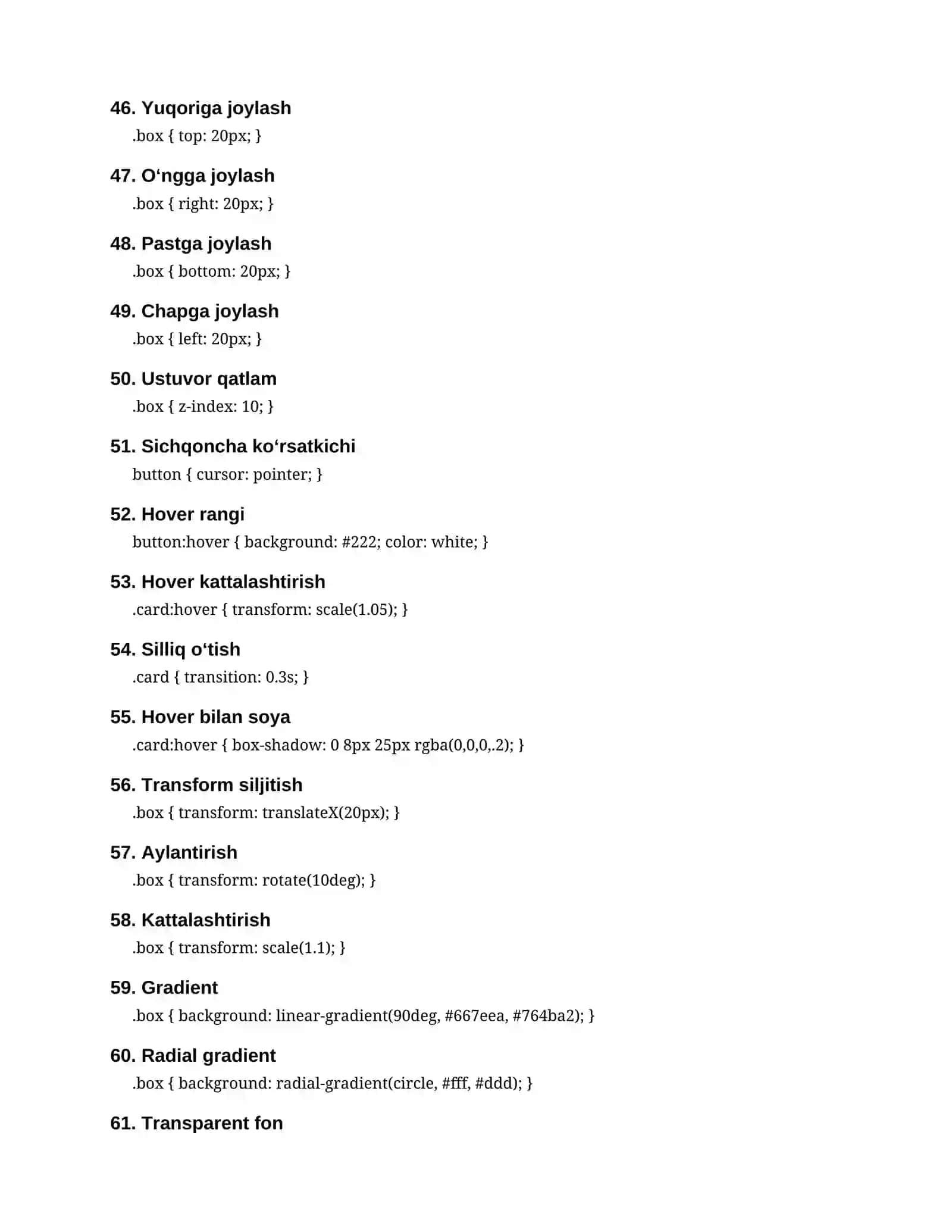 `100 ta tayyor CSS kod — HTML/CSS Frontend 4