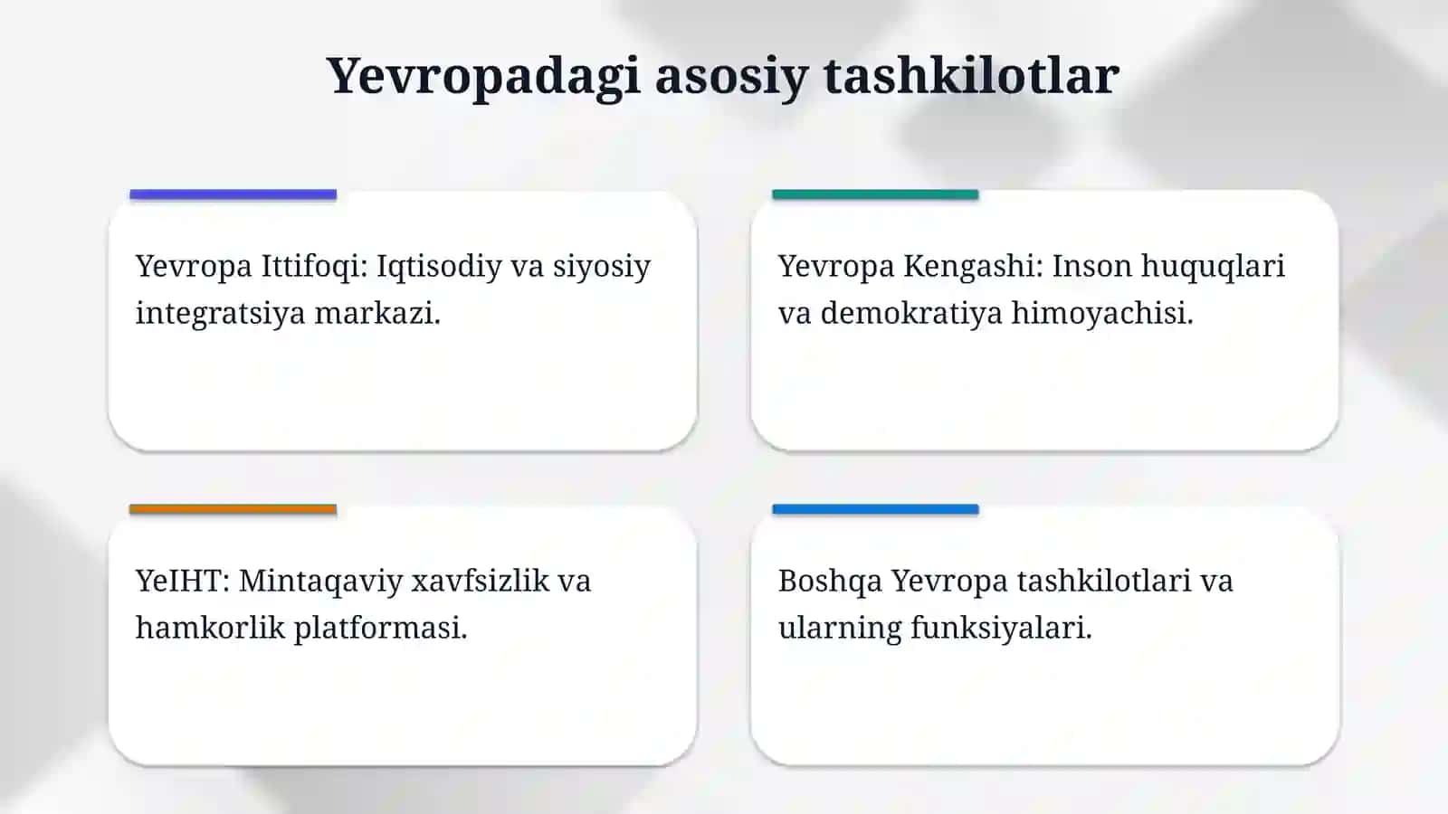 Yevropa va Osiyodagi xalqaro tashkilotlar bilan xar tomonlama aloqalar 4