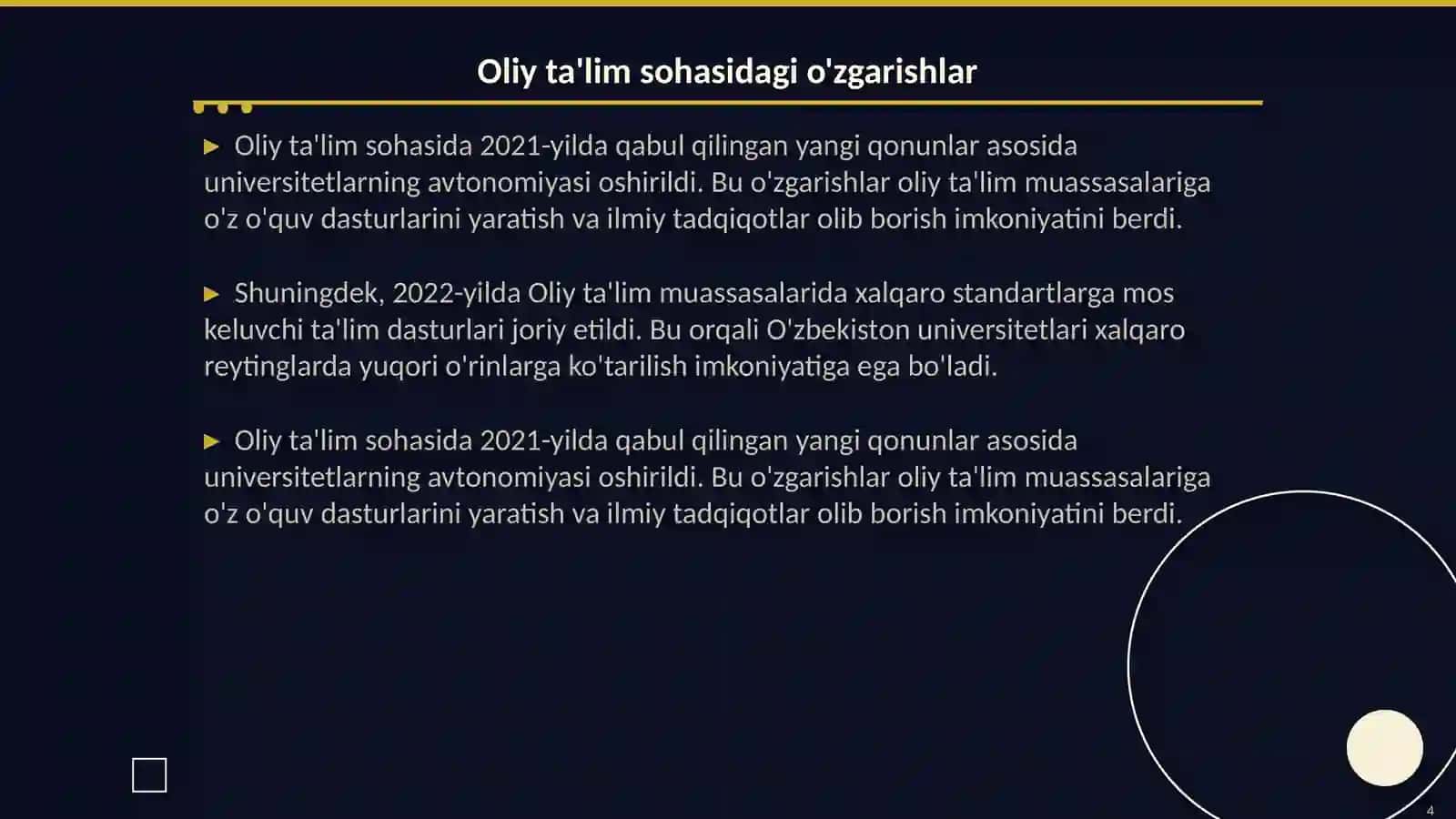 Oʻzbekiston Respublikasida talim sohasida olib borilgan islohotlar 4