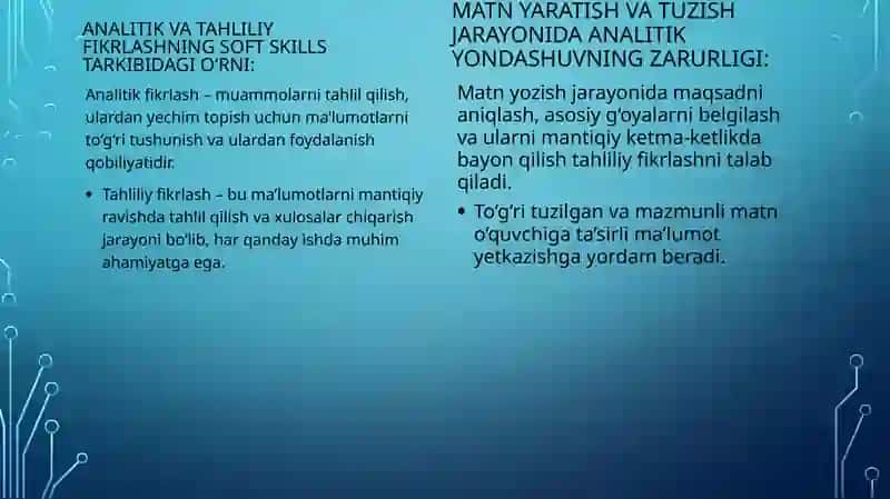 Analitik va Tahliliy Fikrlash: Matnni Yaratish va Tuzish 4