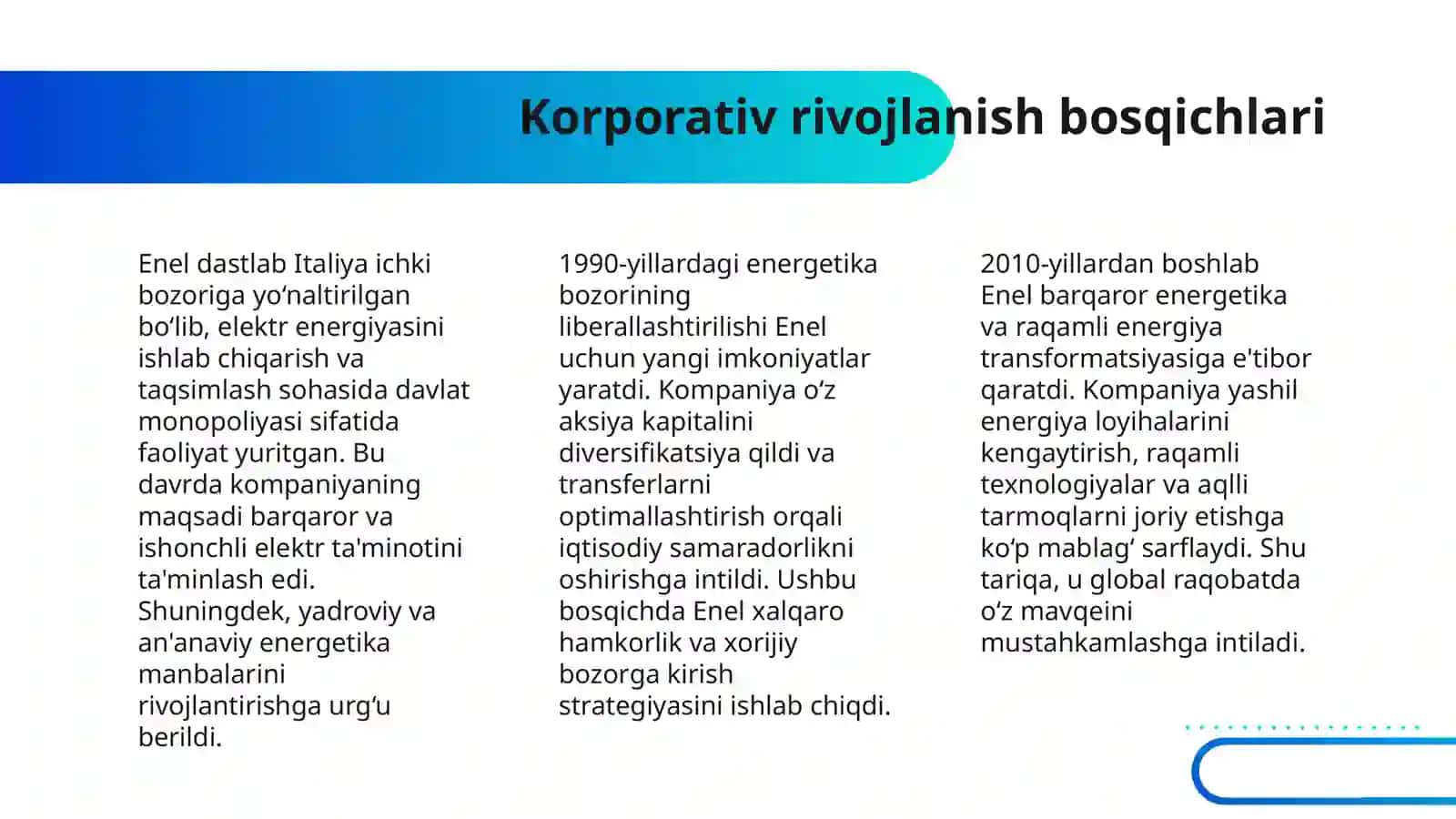 Enel SpA ning global bozor strategiyasi va raqobatbardosh afzalliklari 4