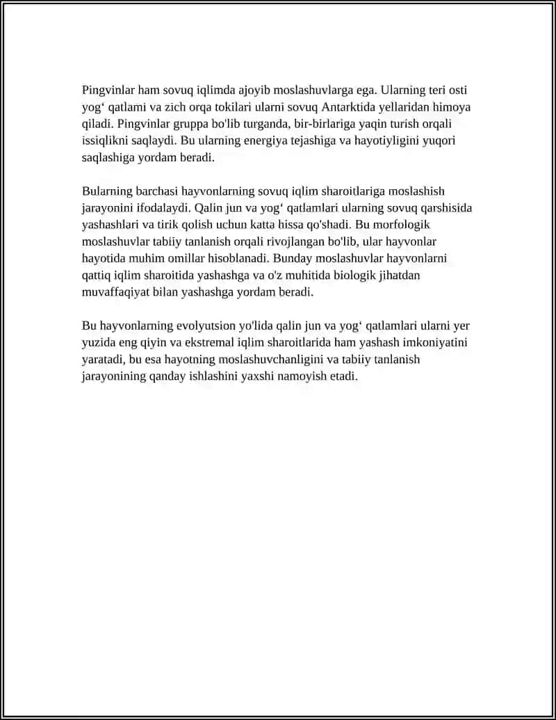 SOVUQ VA ISSIQ IQLIMDA YASHOVCHI HAYVONLARNING MOSLASHINUVI 4