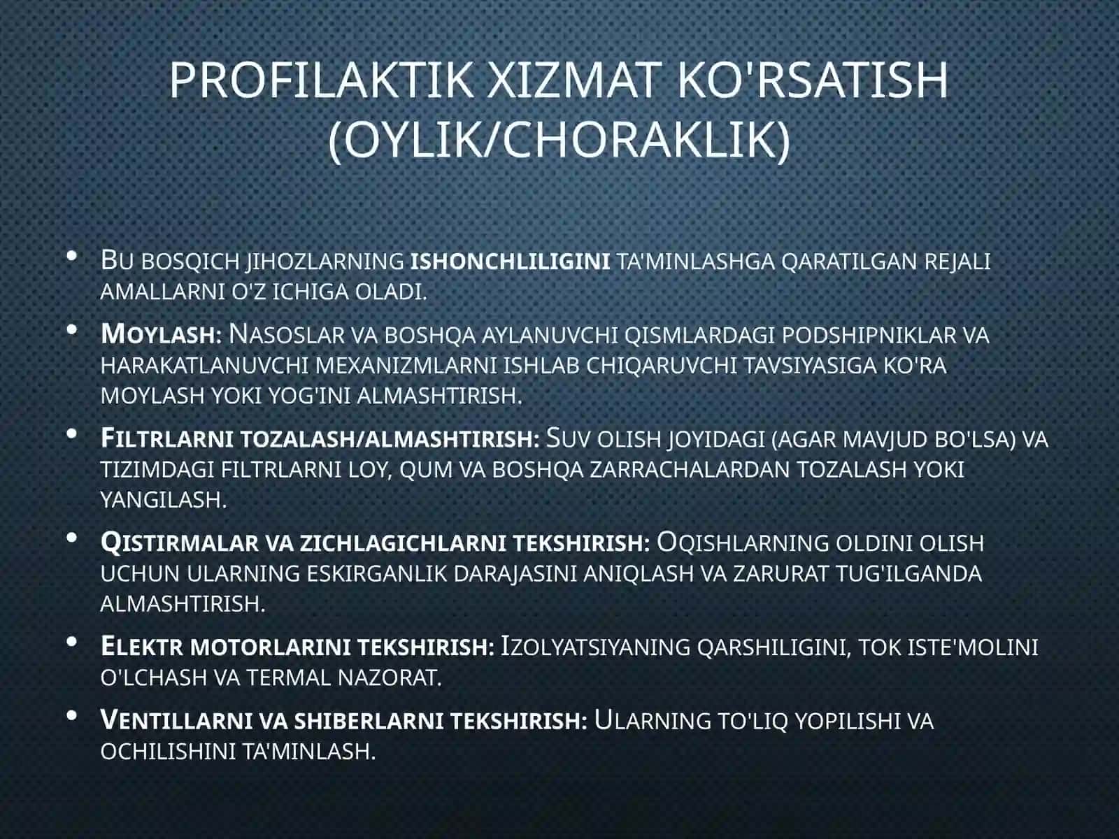 Suvchiqarish qurulmalari gat texnik xizmat korsatish rejasi 4