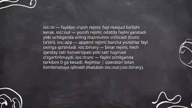 Fayl oqimlari ifstream, ofstream va fstream C++ 4