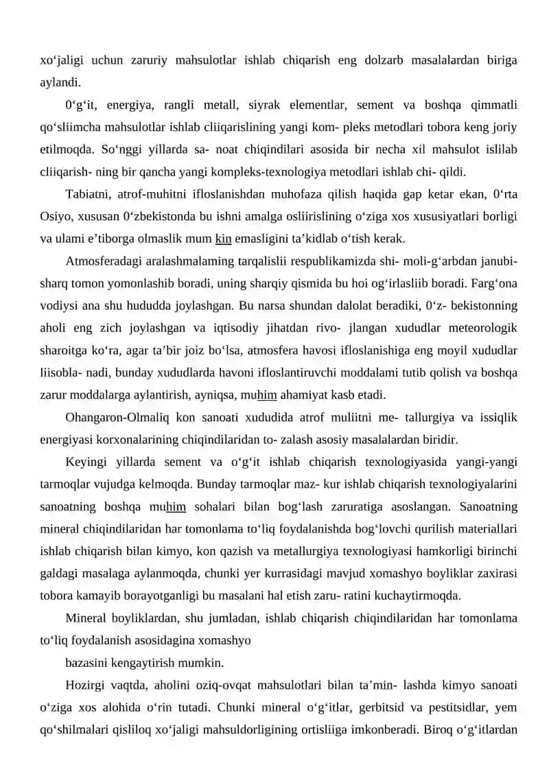 Kimyo fanining sanoat va xalq xo’jaligi rivojidagi ahamiyati 4