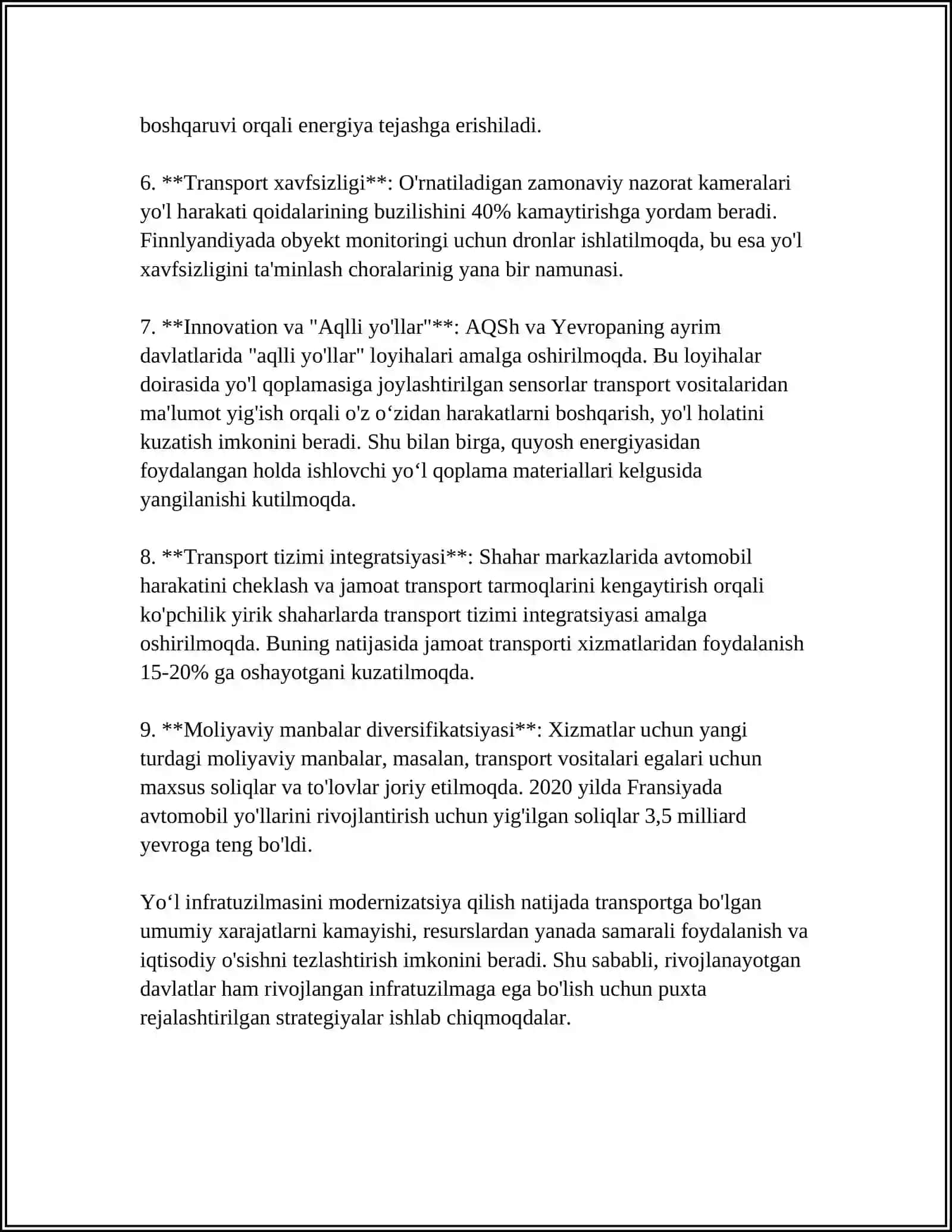RESPUBLIKANING YOʻL TARMOGʻINING TUZILISHINI YAXSHILASH 4