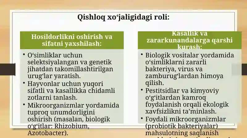 Qishloqxo'jalik mahsulotlarini saqlash va qayta ishlashda biotexnologiya usullari 4