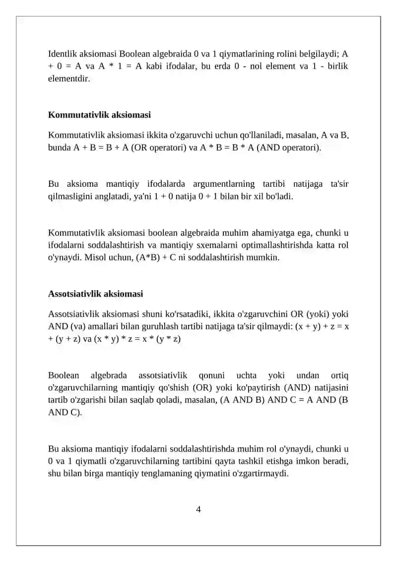 Mantiq algebrasining aksiomalari 4