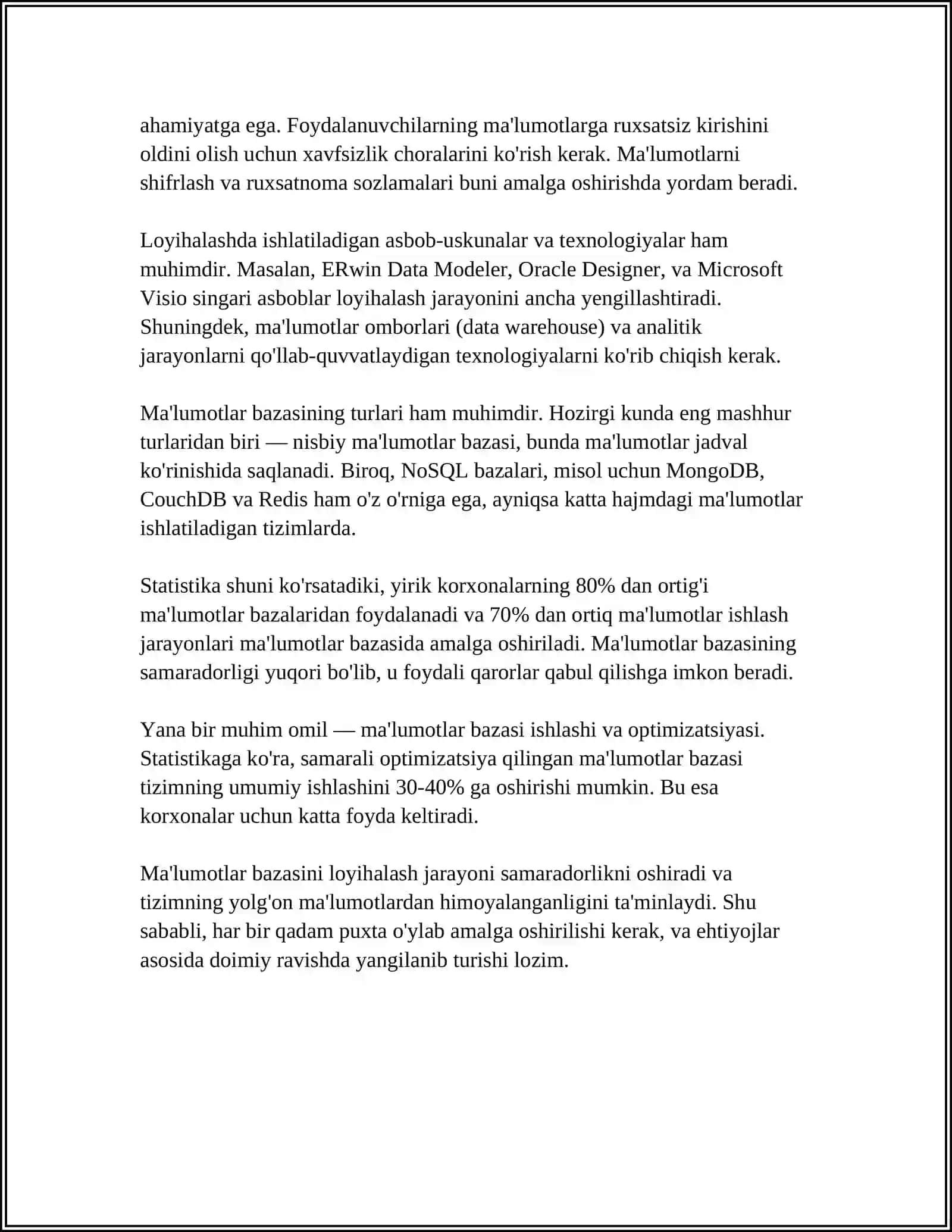 MAʼLUMOTLAR BAZASINI YARATISH VA ULARNI STATISTIK QAYTA ISHLASH 4