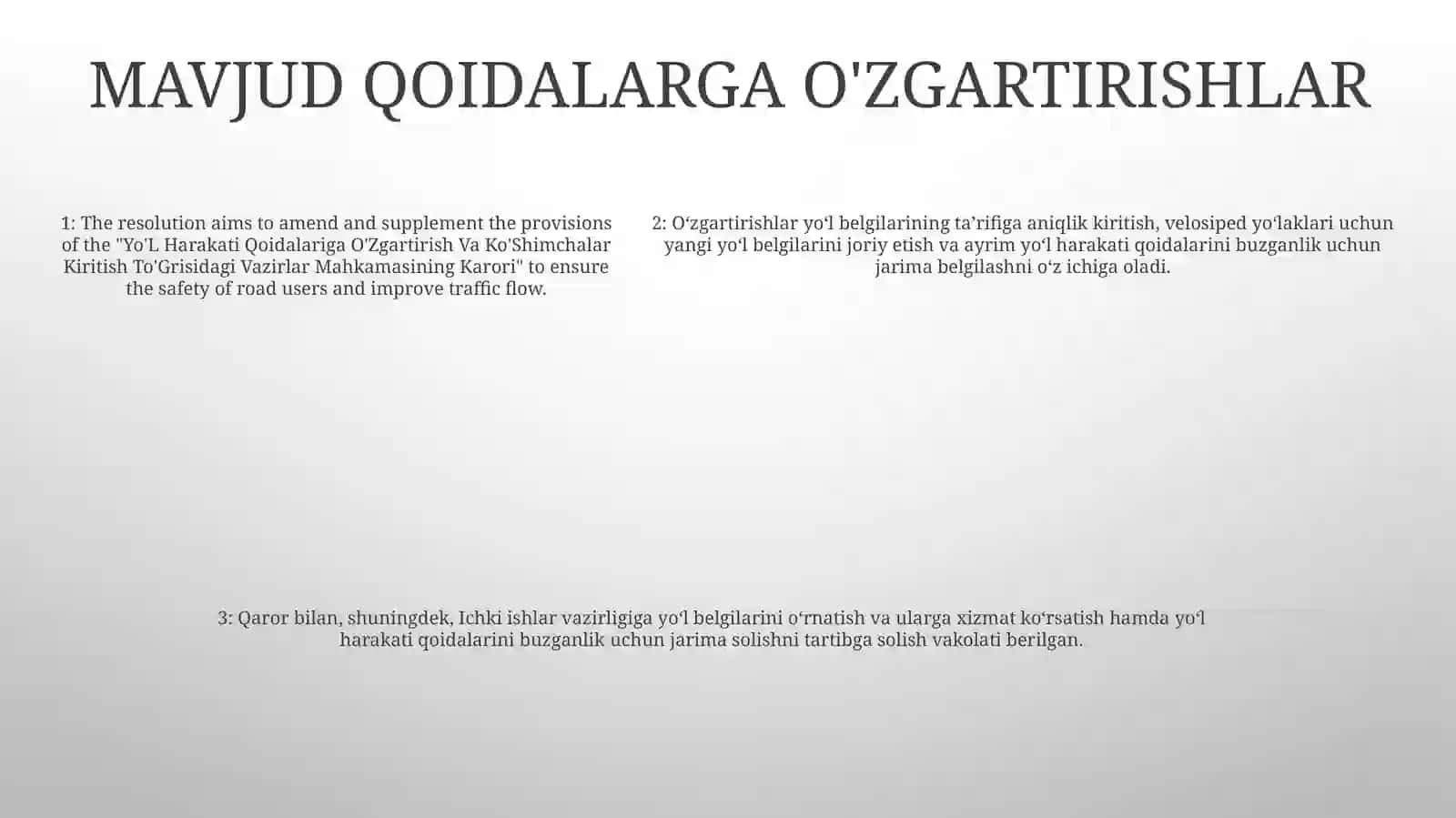 Yo’L Harakati Qoidalariga O’Zgartirish Va Ko’Shimchalar Kiritish To’Grisidagi VazirlarMahkamasiningKarori 4