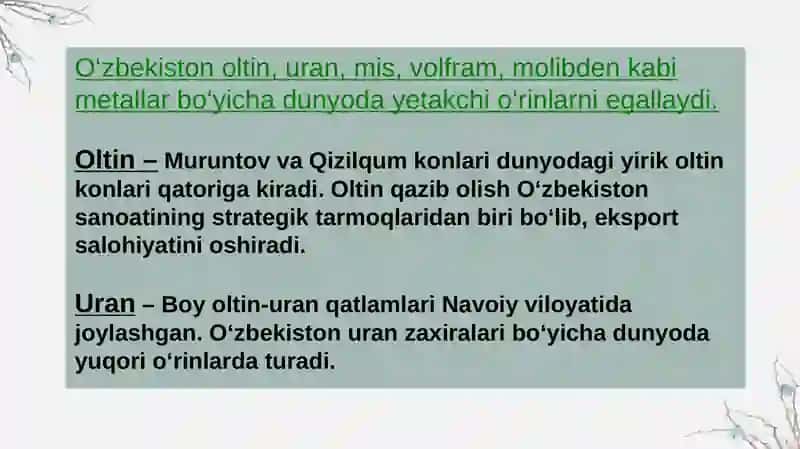 Oʻzbekistonning foydali qazilmalari haqida maʼlumot 4