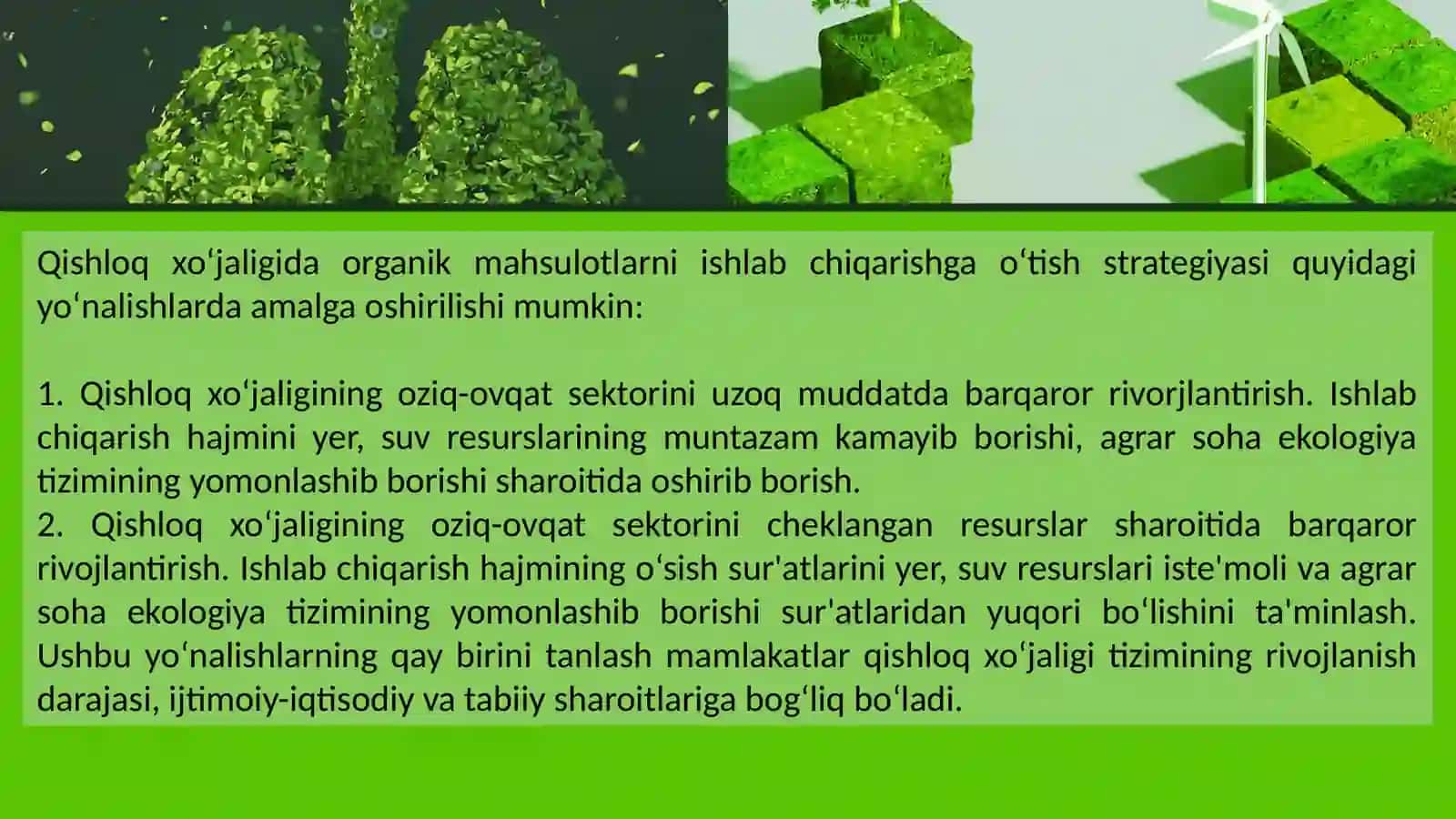 QISHLOQ XO’JALIGINIYASHIL IQTISODIYOTASOSIDA BARQAROR RIVOJLANTIRISH 4