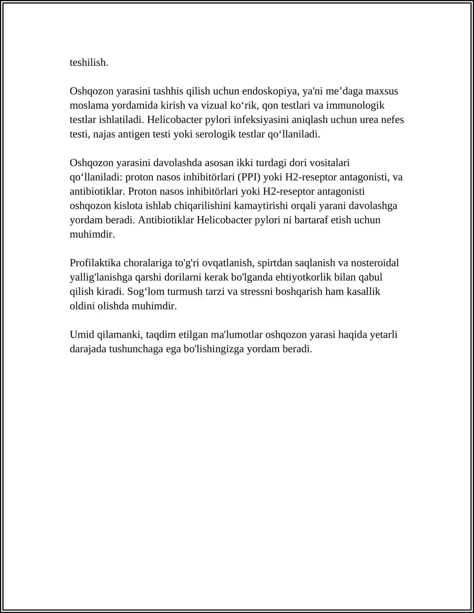 Oshqozon yarasi haqida referat 4