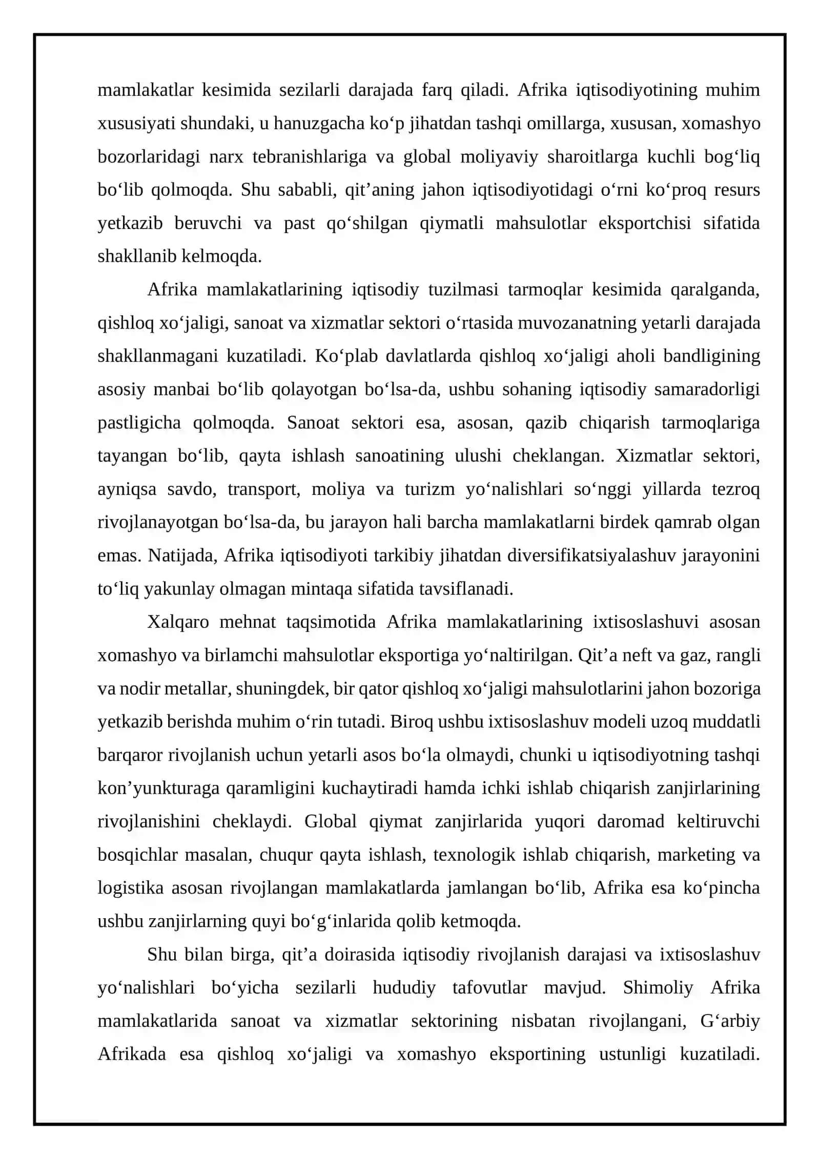 Afrika mamlakatlarining jahon iqtisodiyotidagi o‘rni va muammolari 4