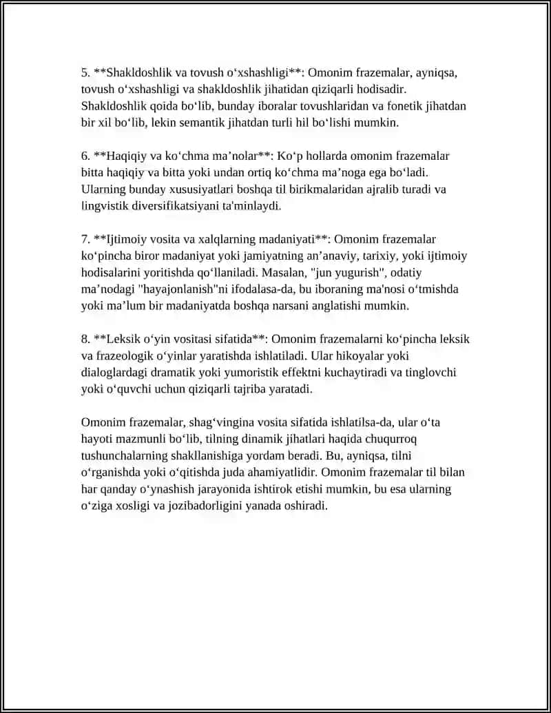 FRAZEMALARNING SEMANTIK TURLARI:OMONIM,SINONIM,ANTONIM IBORALAR 4