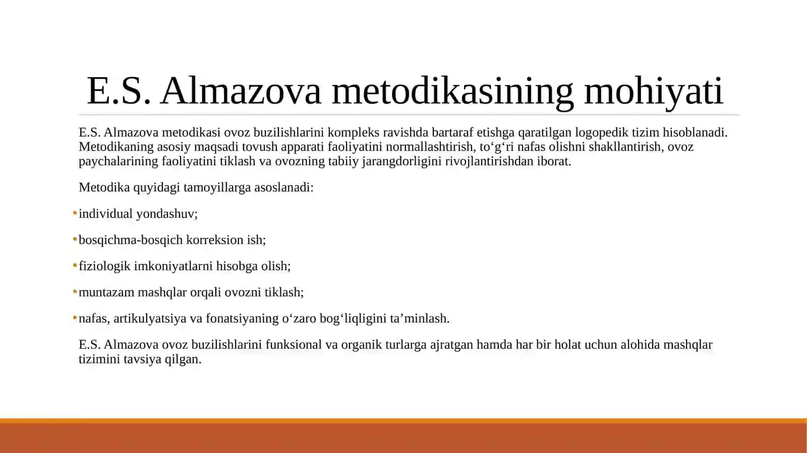OVOZ BUZILISHLARINI BARTARAF ETISHDA E.S.ALMAZOVA METODIKASINI ADABIYOTLARDAN FOYDALANGAN HOLDA KONSPEKT QILING. 4