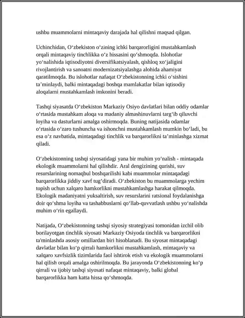O‘zbekistonning Markaziy Osiyoda Tinchlik va Barqarorlikni Ta’minlash 4