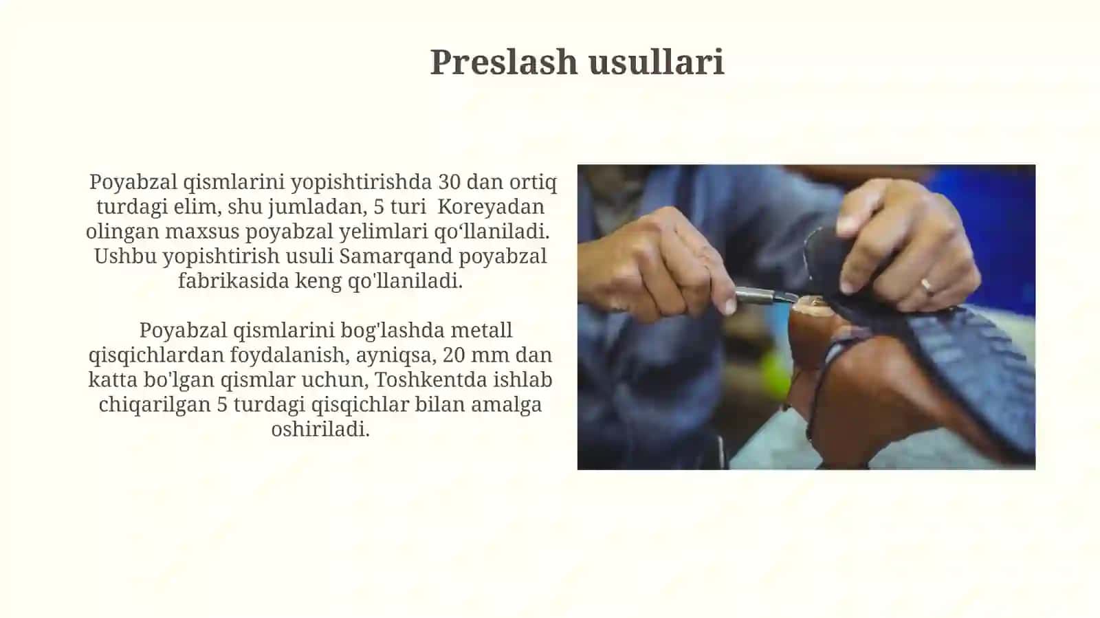 Poyabzal tanavori va tag bo'laklarini o'zaro biriktirish usullari 4