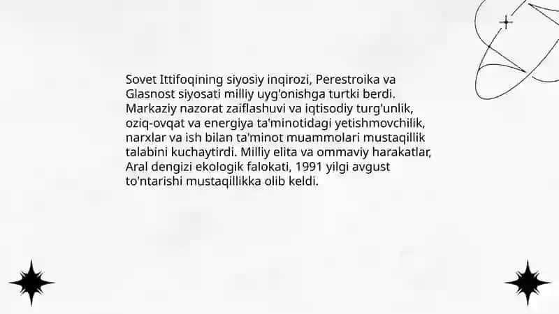 Mustaqillikning e'lon qilinishi.Milliy davlatchilikning shakllanishi va rivojlanishi 4