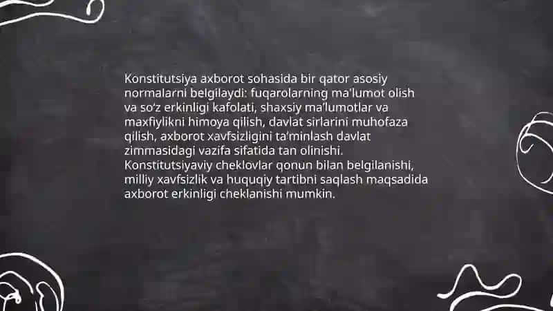 O'zbekistonda axborot xafsizligining ma'naviy va huquqiy asoslari ularning huquqiy hujjatlardagi ifodasi 4