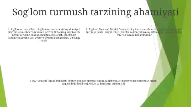 Sog'Lom Turmush Tarzi Va O'Z Turmush Tarzini Baholash 4
