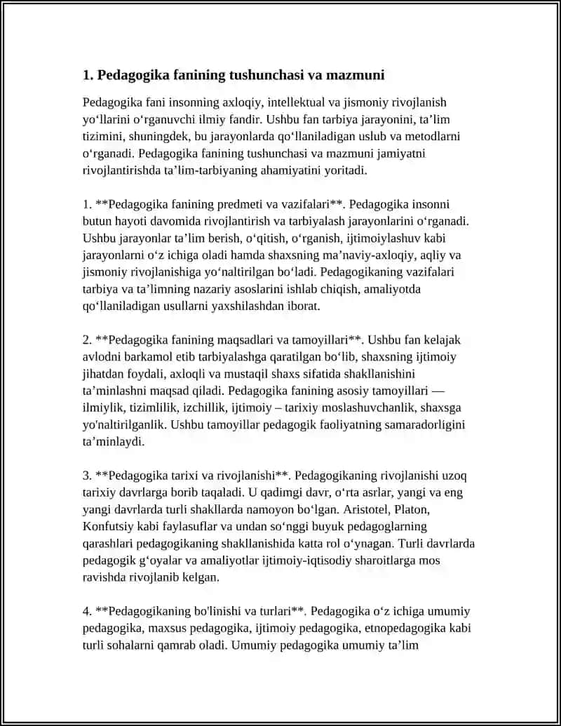 PEDAGOGIKA FANINING MAZMUNI, MOHIYATI VA PREDMETI 4