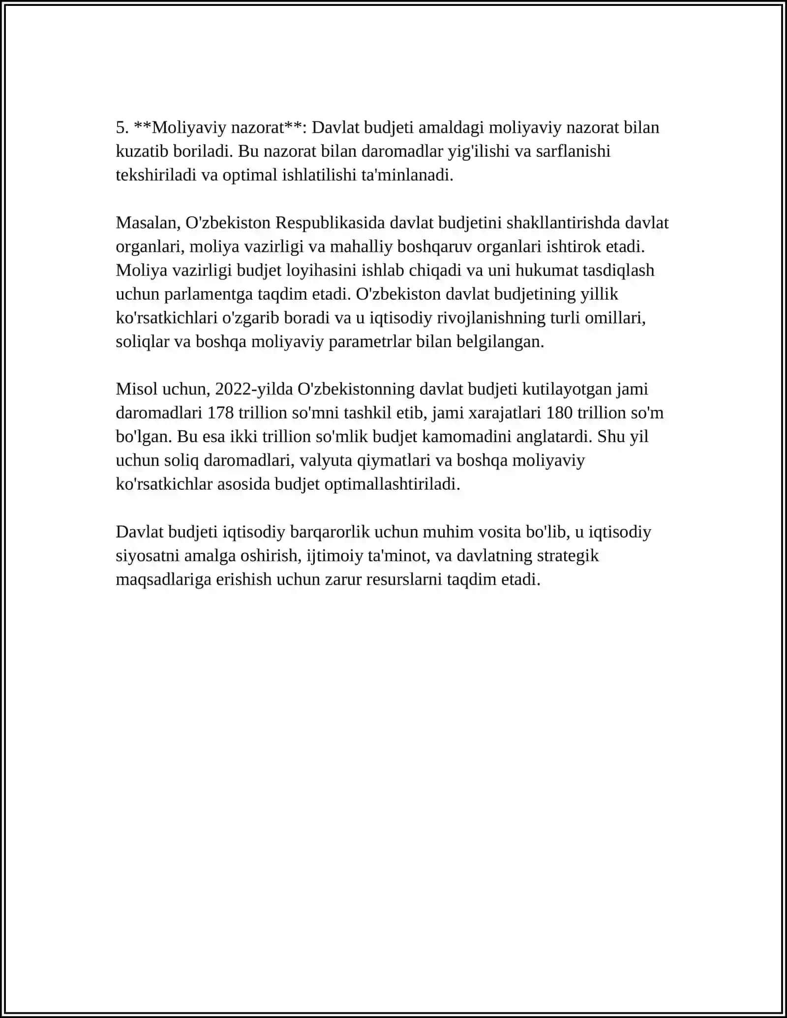 MUSTAQIL ISH Mavzu: DAVLAT BUDJET TARKIBI 4