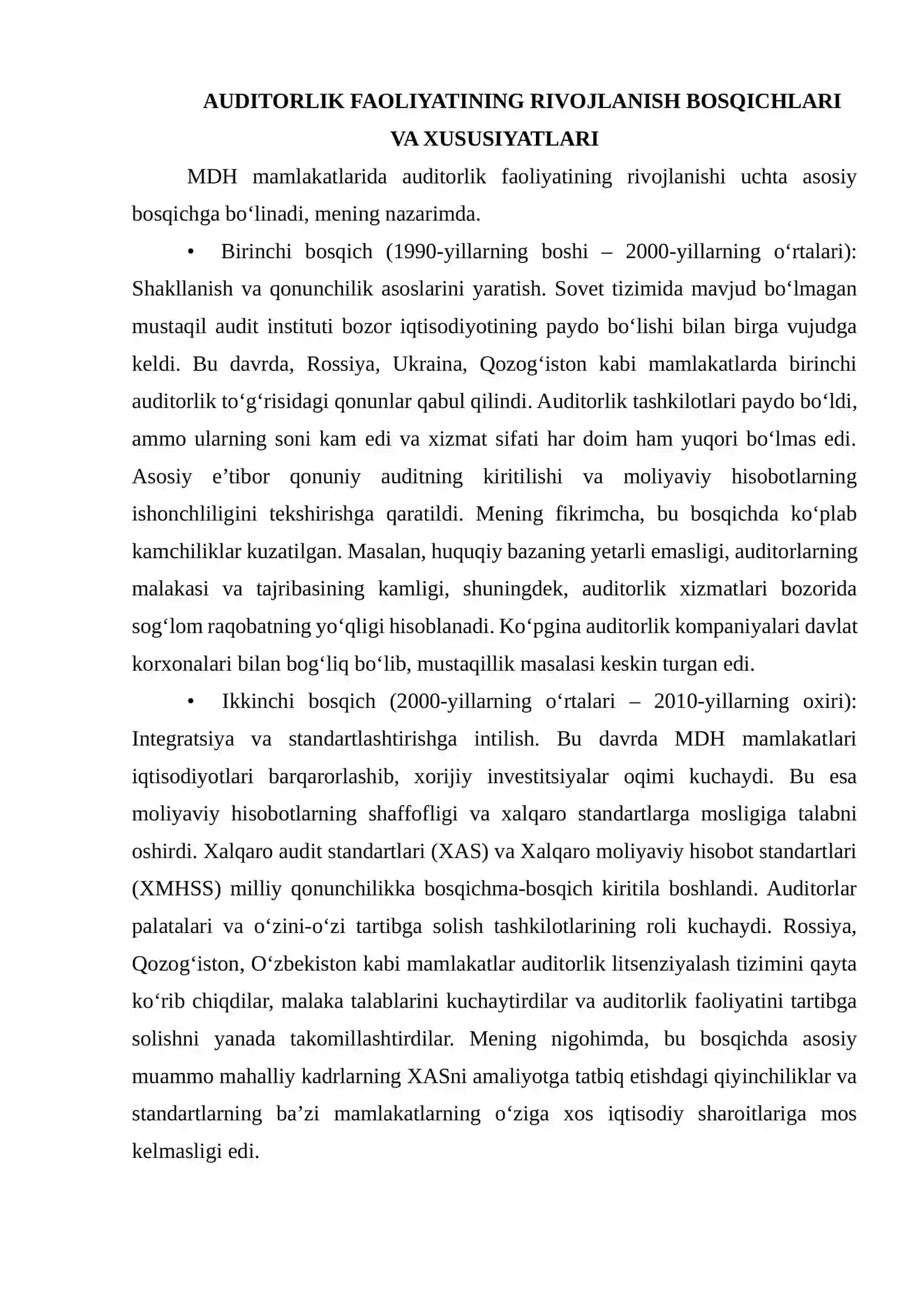MUSTAQIL DAVLATLAR XAMDO'STLIGI MAMLAKATLARIGA AUDITORLIK FAOLIYATINI O'RGANISH TAJRIBASI 4
