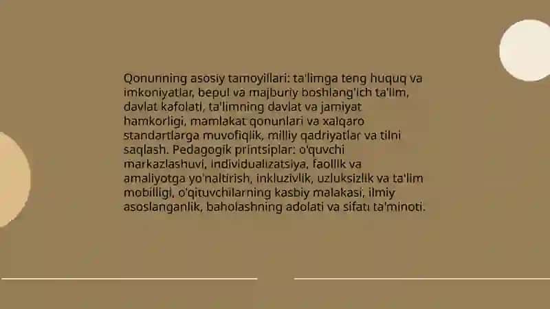 O'zbekiston Respublikasining "Talim to'g'risida"gi qonuni va uning moxiyati 4