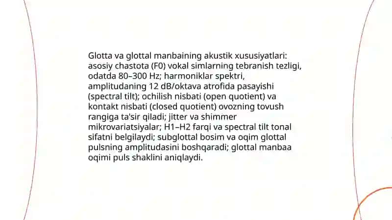 Ovoz apparatining akustikasi va ovozning akustik tuzilishi 4