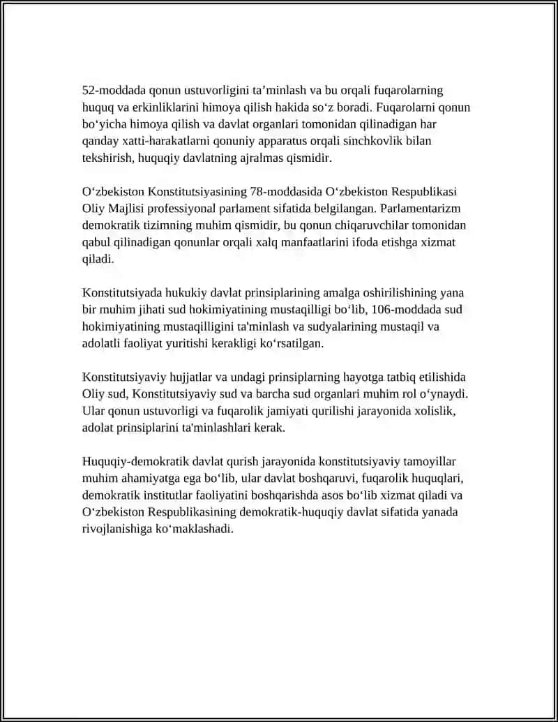 O'ZBEKISTON HUQUQIY DEMOKRATIK DAVLAT QURISHINIG KONSTITUTSIYAVIY ASOSLARI 4