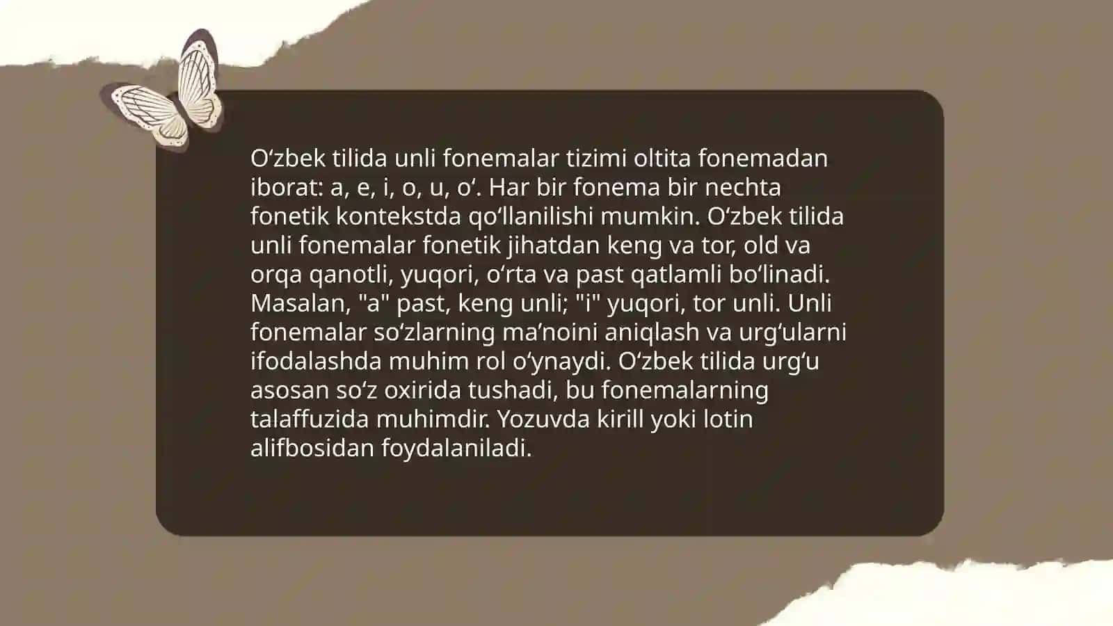 O'zbek tilshunosligida unli fonemalar tasnifi 4